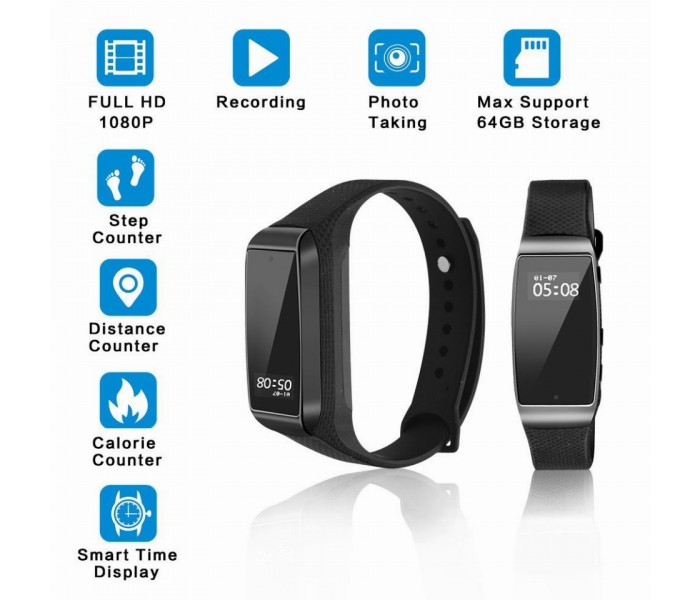 Smart Bracelet Fitness Watch με Κρυμμένη κάμερα  καταγραφής και παρακολούθησης Youlanda 1080P HD